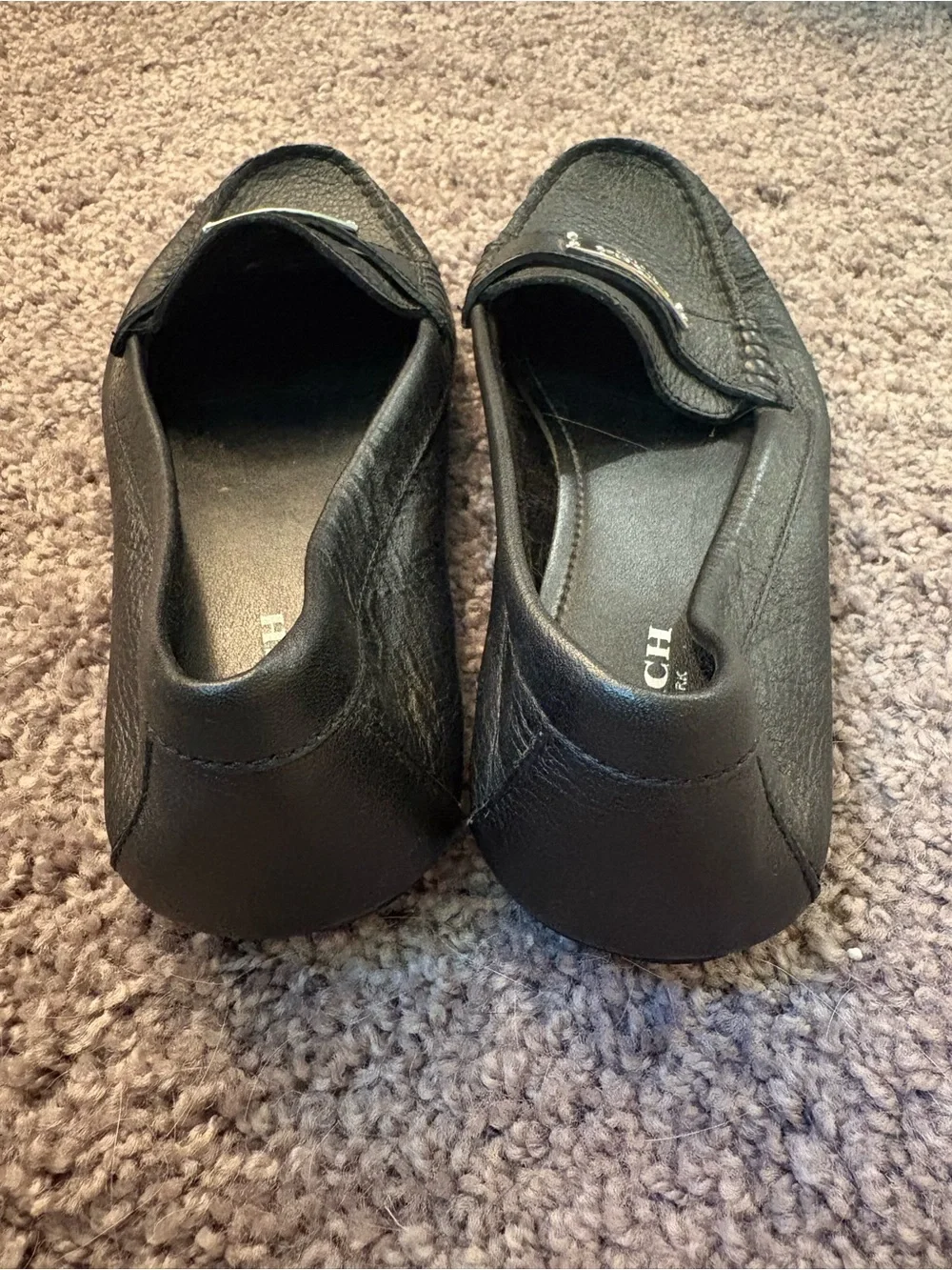 Coach Black Pebbled Leather Fredrica Women's Loafers with Silver Plaque - Picture 4 of 6